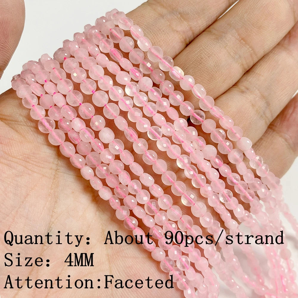 Natural Rose Pink Quartz Crystal Stone Beads Round Loose Spacer Beads Charm for Jewelry Making Diy Bracelet Accessories Diy