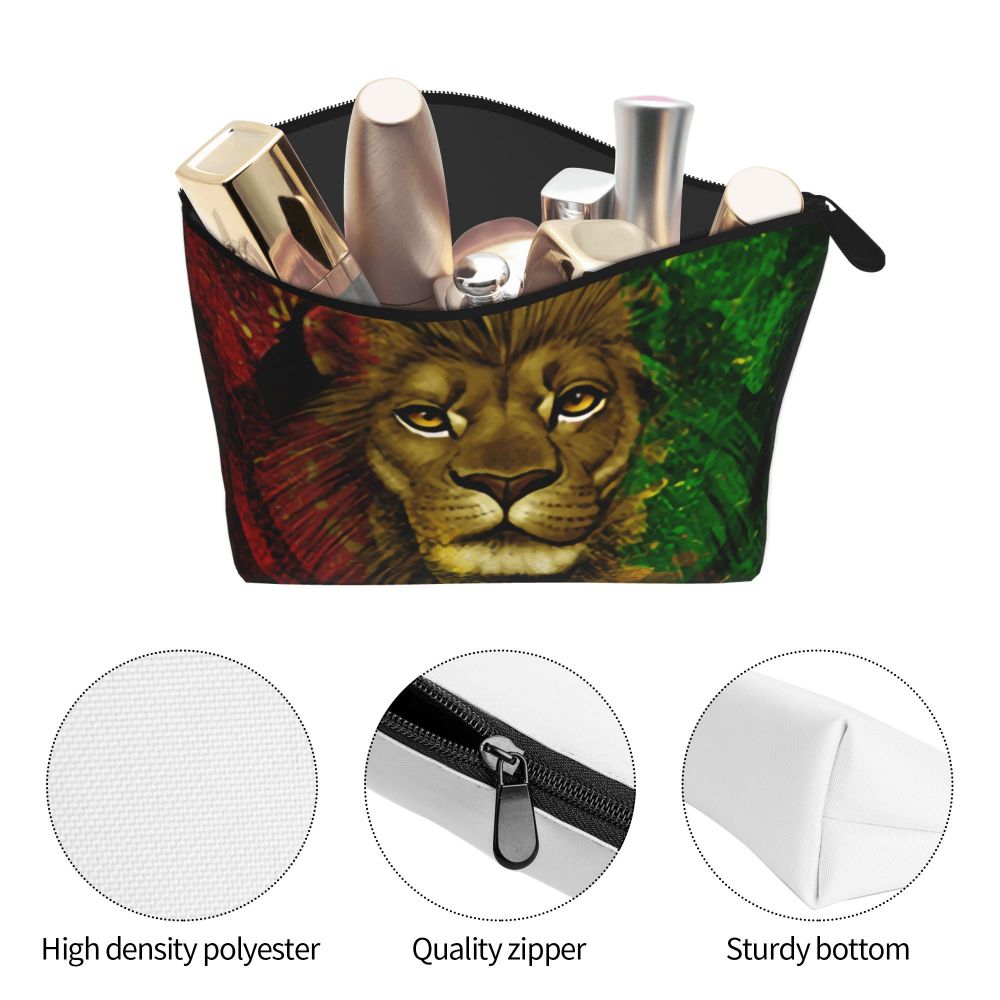 Rasta Reggae Lion Sunglass Makeup Bag Travel Cosmetic Organizer Jamaican Jamaica Pride Rastafarian Lover Storage Toiletry Bags