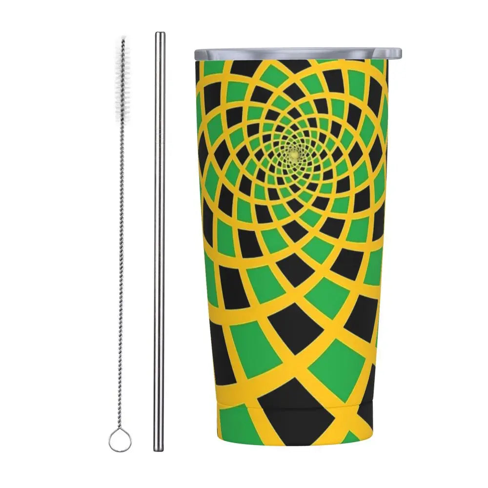 Stainless Steel Tumbler Abstract Jamaican Flag Car Mugs With Straws Beach Hot Drinks Water Bottle Insulated 20oz Coffee Mug