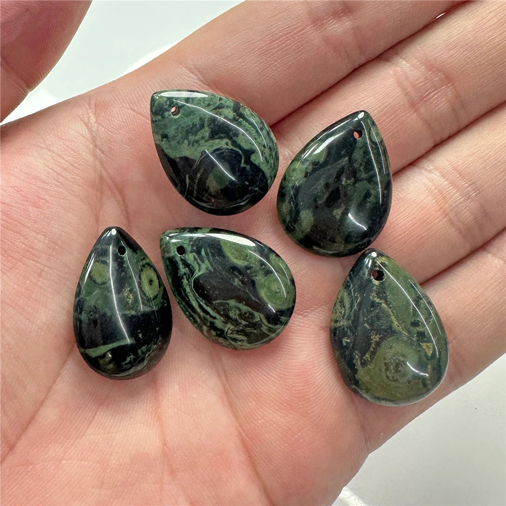 2PCS 18x25mm Natural Stone Faceted Pendant Water Drop Shape Amazonite Malachite Tiger Eye Beads Charms for Jewelry Making DIY