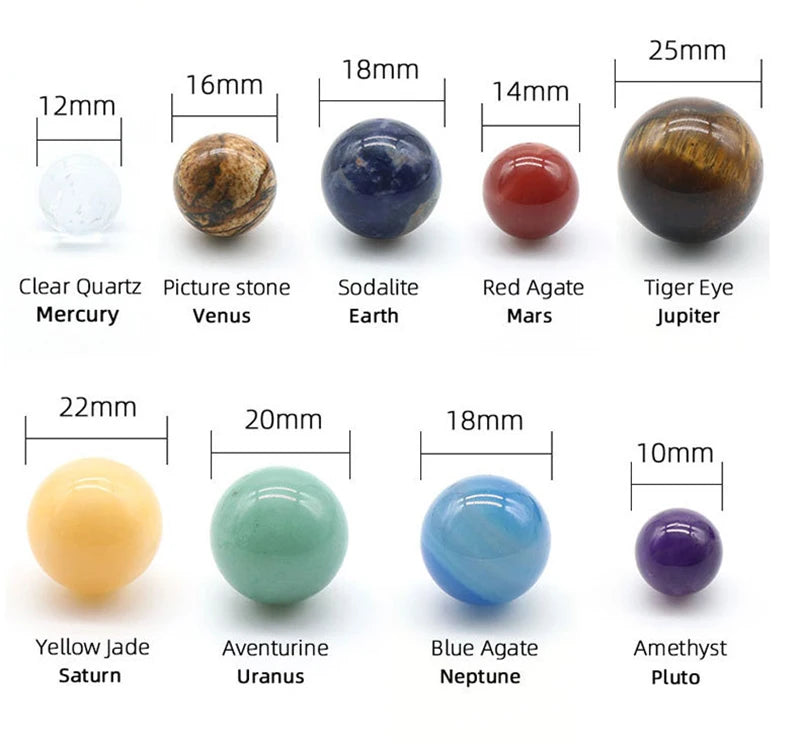 Natural Crystal 8 9 Planets Ball Solar Sun System Rock Quartz Stones Beads Healing Reiki Chakra Energy Sphere Galaxy Model Globe