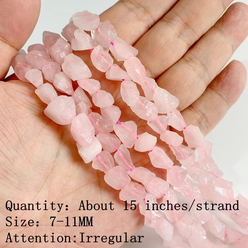 Natural Rose Pink Quartz Crystal Stone Beads Round Loose Spacer Beads Charm for Jewelry Making Diy Bracelet Accessories Diy