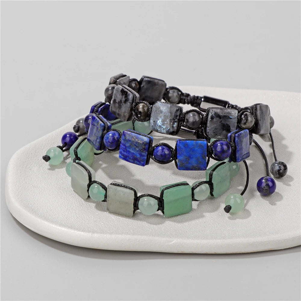 Natural Stone Bracelet Square Shape Lapis lazuli Tiger Eye Labradorite Beads Bracelets Adjustable for Women Men Jewelry Gift