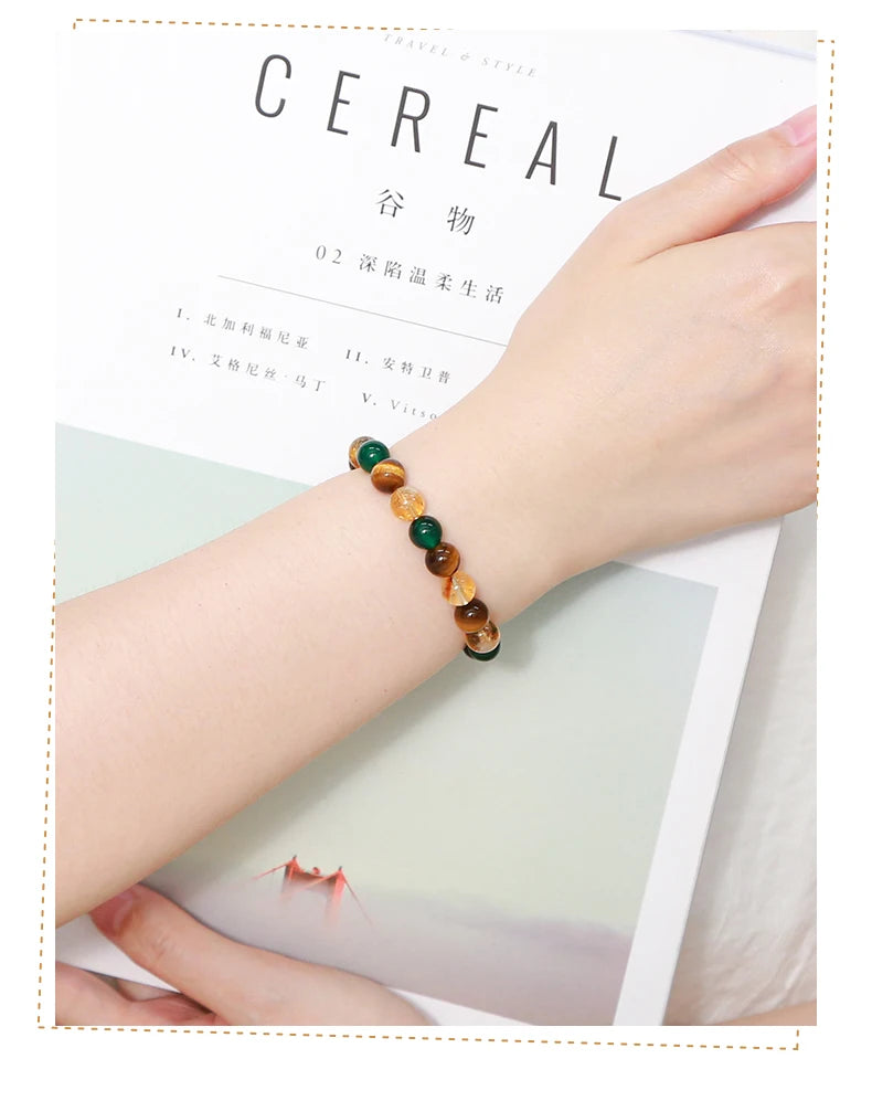 JD Natural Yellow Tiger Eye Stone Green Agate Citrine Mixed Wealth Lucky Bracelet Women Men Energy Bead Handmade Jewelry Gift