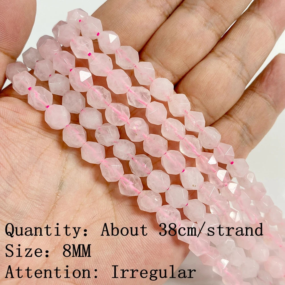 Natural Rose Pink Quartz Crystal Stone Beads Round Loose Spacer Beads Charm for Jewelry Making Diy Bracelet Accessories Diy