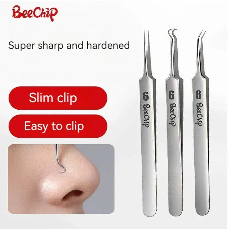 3PCS Facial Pore Cleaning Care Tools Ultra Fine Needle Tweezers Facial Care Tools Home Beauty Tools Stainless Steel Cell Clamps