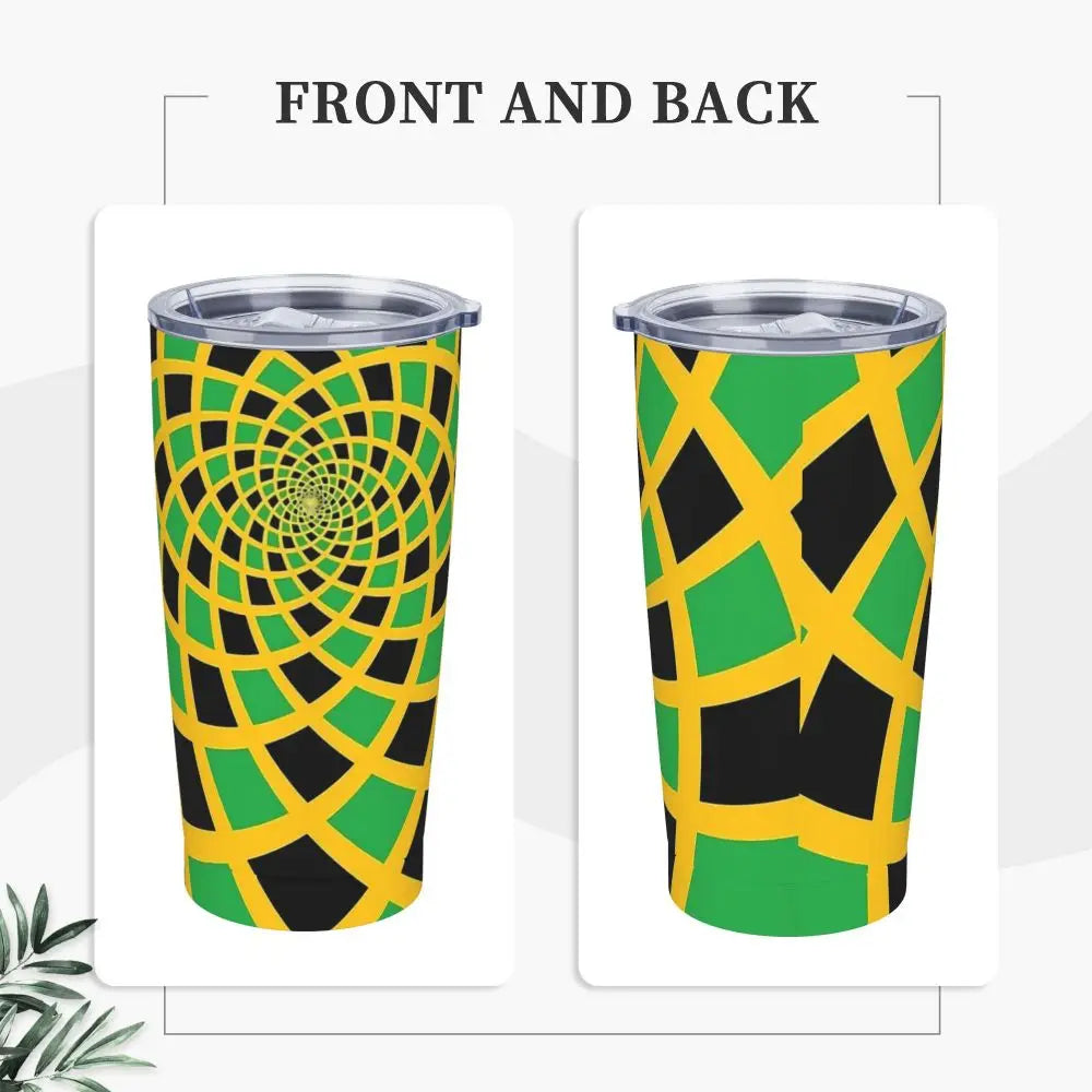 Stainless Steel Tumbler Abstract Jamaican Flag Car Mugs With Straws Beach Hot Drinks Water Bottle Insulated 20oz Coffee Mug