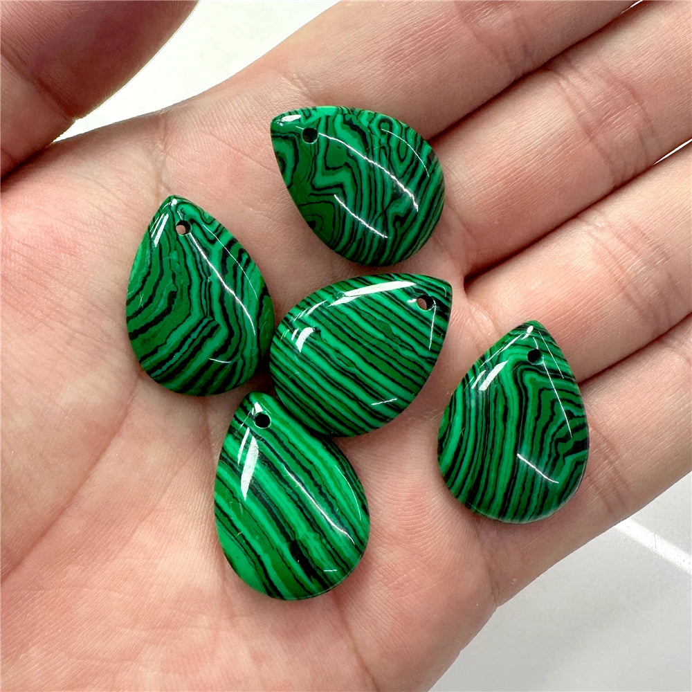 2PCS 18x25mm Natural Stone Faceted Pendant Water Drop Shape Amazonite Malachite Tiger Eye Beads Charms for Jewelry Making DIY