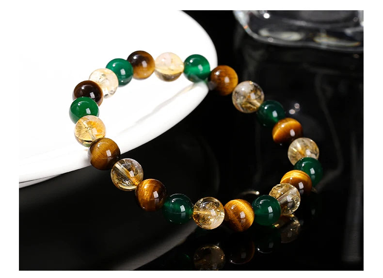 JD Natural Yellow Tiger Eye Stone Green Agate Citrine Mixed Wealth Lucky Bracelet Women Men Energy Bead Handmade Jewelry Gift