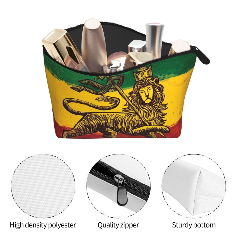 Rasta Reggae Lion Sunglass Makeup Bag Travel Cosmetic Organizer Jamaican Jamaica Pride Rastafarian Lover Storage Toiletry Bags