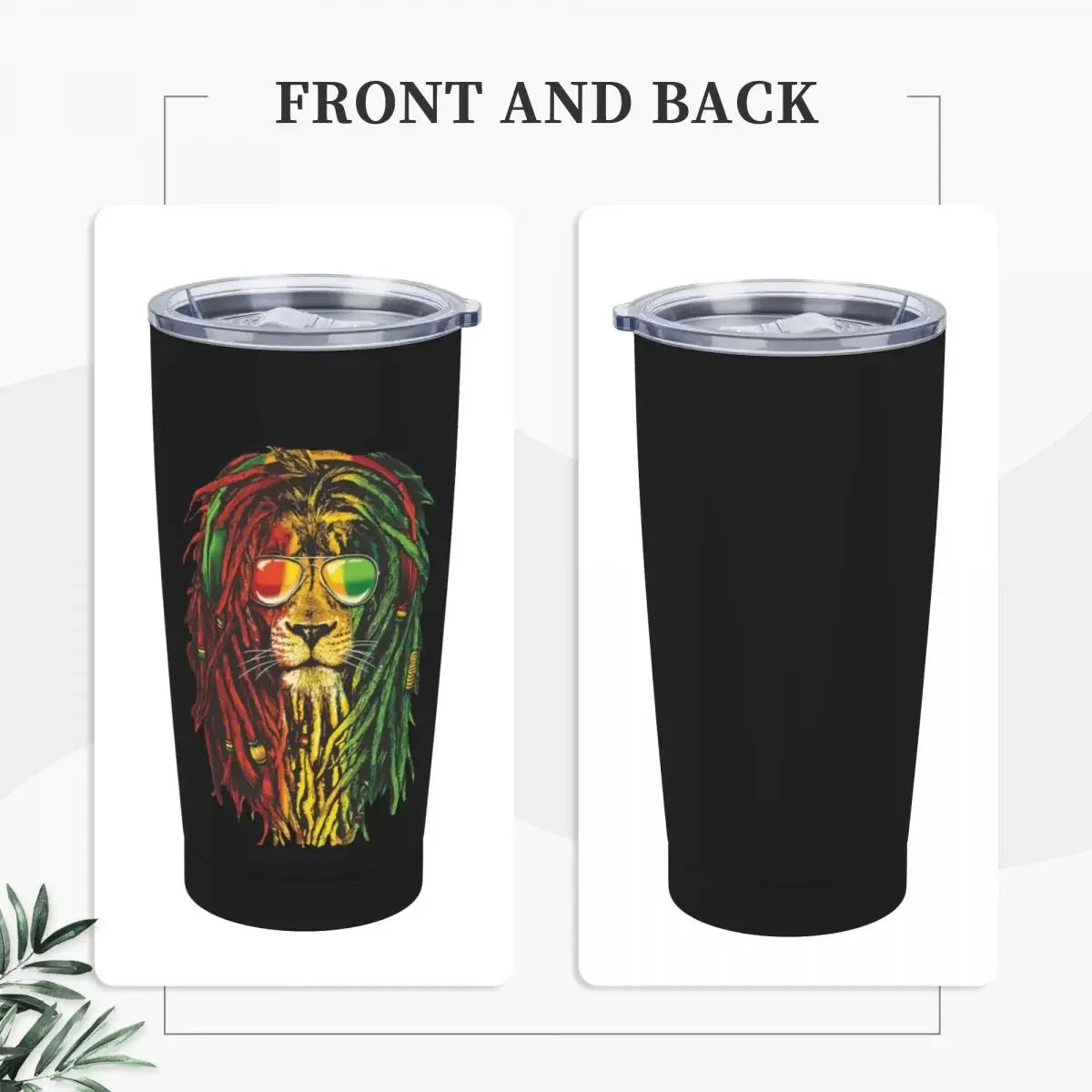 Rasta Lion Insulated Tumbler with Lid Judah Rasta Jamaican Reggae Vacuum Thermal Mug Office Home Hot Cold Drinks Cups, 20oz