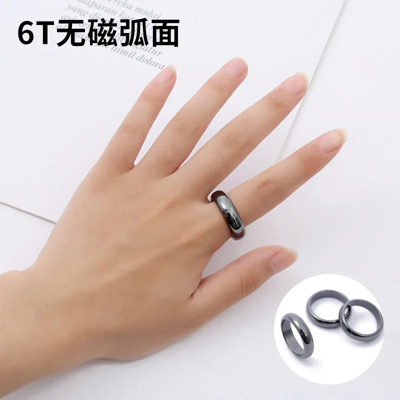 Natural Stone Hematite Ring 4T6T10T Flat Arc Black Gallstone Couple Non-magnetic Ring Health Care Radiation Protection Ring Gift