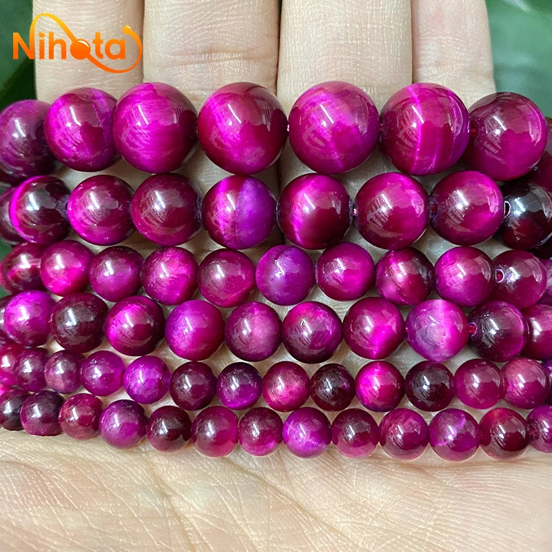 Smooth Natural Rose Pink Tiger Eye Stone Round Beads for Jewelry Making DIY Bracelets Earrings Necklace 15" Strand 6/8/10/12mm