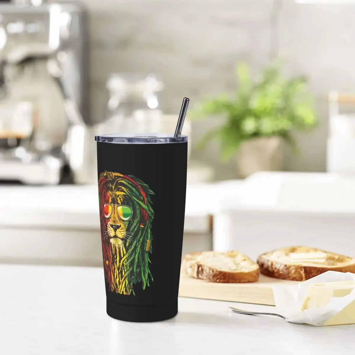 Rasta Lion Insulated Tumbler with Lid Judah Rasta Jamaican Reggae Vacuum Thermal Mug Office Home Hot Cold Drinks Cups, 20oz