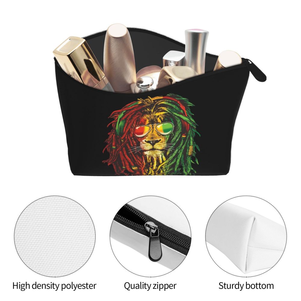 Rasta Reggae Lion Sunglass Makeup Bag Travel Cosmetic Organizer Jamaican Jamaica Pride Rastafarian Lover Storage Toiletry Bags