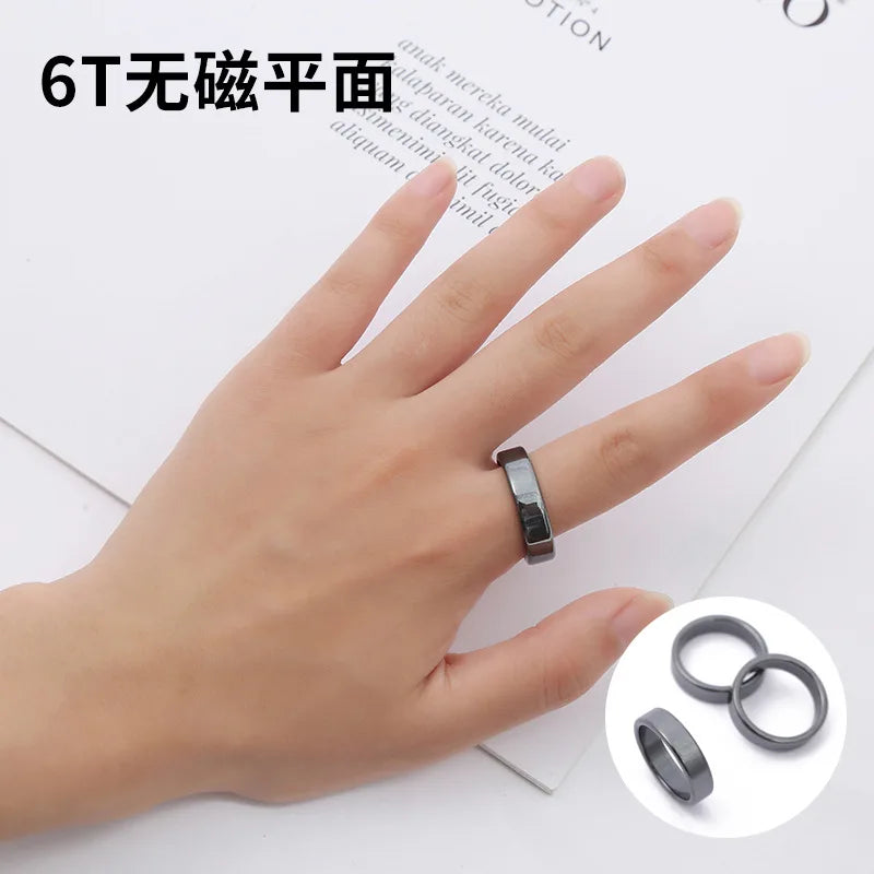 Natural Stone Hematite Ring 4T6T10T Flat Arc Black Gallstone Couple Non-magnetic Ring Health Care Radiation Protection Ring Gift