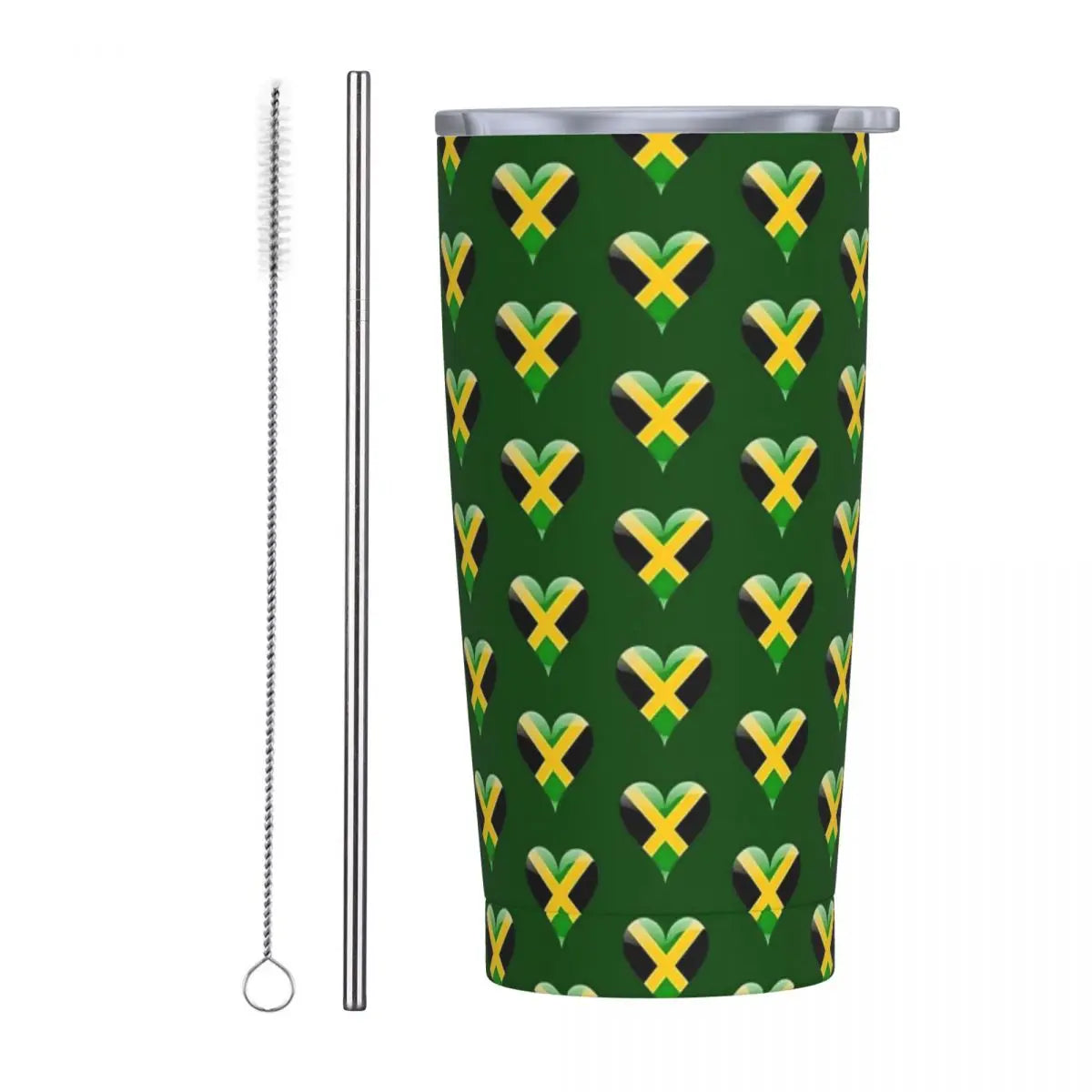 Stainless Steel Tumbler Abstract Jamaican Flag Car Mugs With Straws Beach Hot Drinks Water Bottle Insulated 20oz Coffee Mug