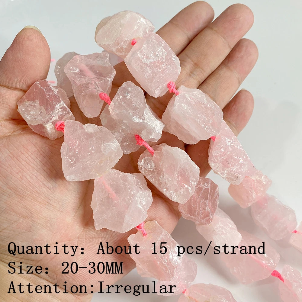 Natural Rose Pink Quartz Crystal Stone Beads Round Loose Spacer Beads Charm for Jewelry Making Diy Bracelet Accessories Diy