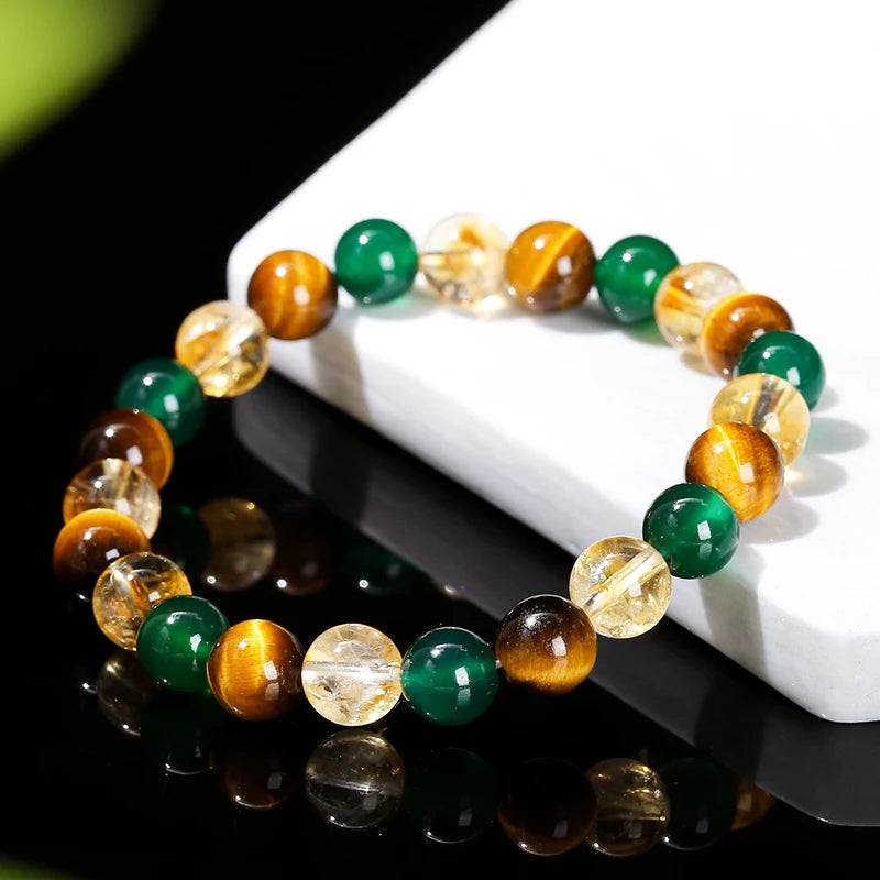 JD Natural Yellow Tiger Eye Stone Green Agate Citrine Mixed Wealth Lucky Bracelet Women Men Energy Bead Handmade Jewelry Gift