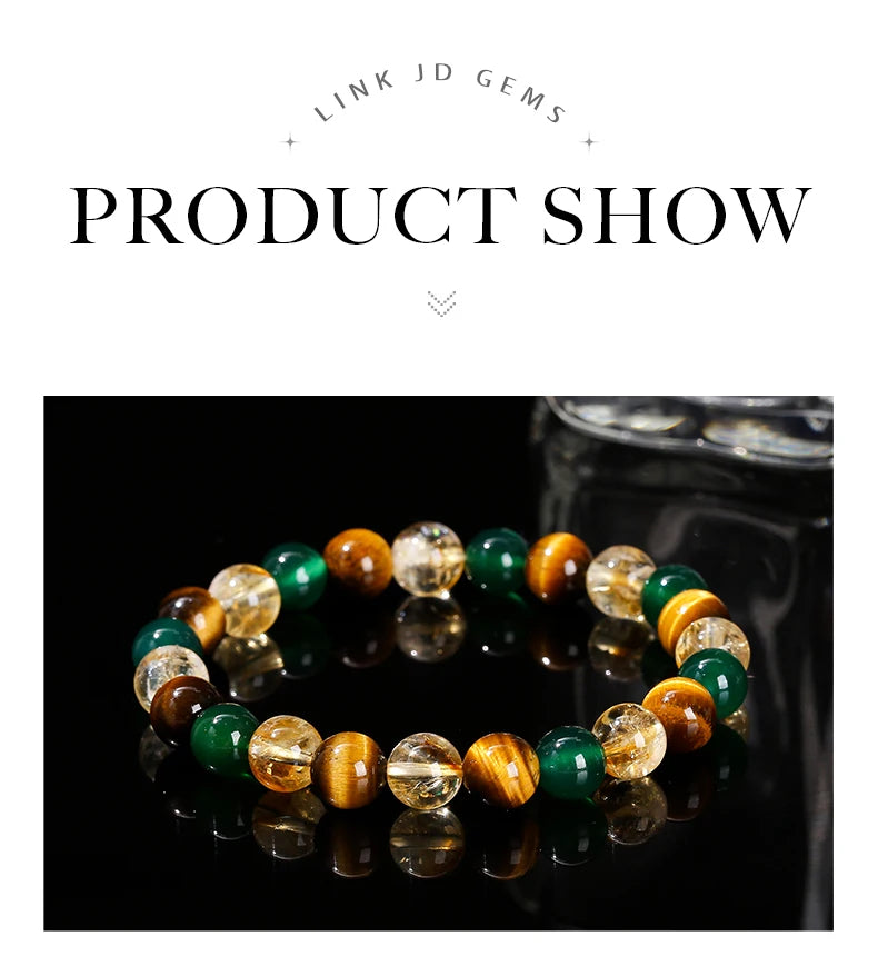 JD Natural Yellow Tiger Eye Stone Green Agate Citrine Mixed Wealth Lucky Bracelet Women Men Energy Bead Handmade Jewelry Gift