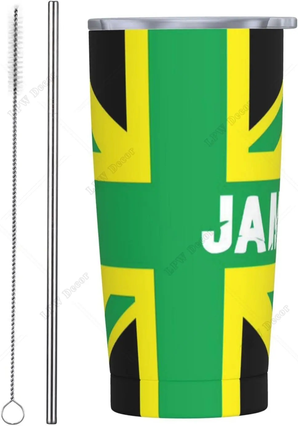 Jamaican Flag Stainless Steel Tumbler Travel Cup 20 Oz Insulated Coffee Mug with Splash Proof  Cleaning Brush for Home Outdoor