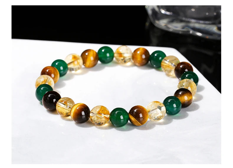 JD Natural Yellow Tiger Eye Stone Green Agate Citrine Mixed Wealth Lucky Bracelet Women Men Energy Bead Handmade Jewelry Gift