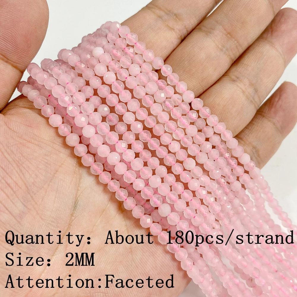 Natural Rose Pink Quartz Crystal Stone Beads Round Loose Spacer Beads Charm for Jewelry Making Diy Bracelet Accessories Diy