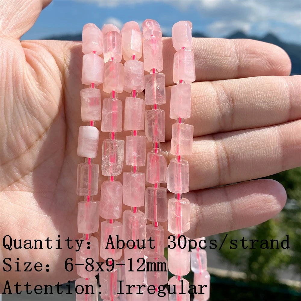 Natural Rose Pink Quartz Crystal Stone Beads Round Loose Spacer Beads Charm for Jewelry Making Diy Bracelet Accessories Diy