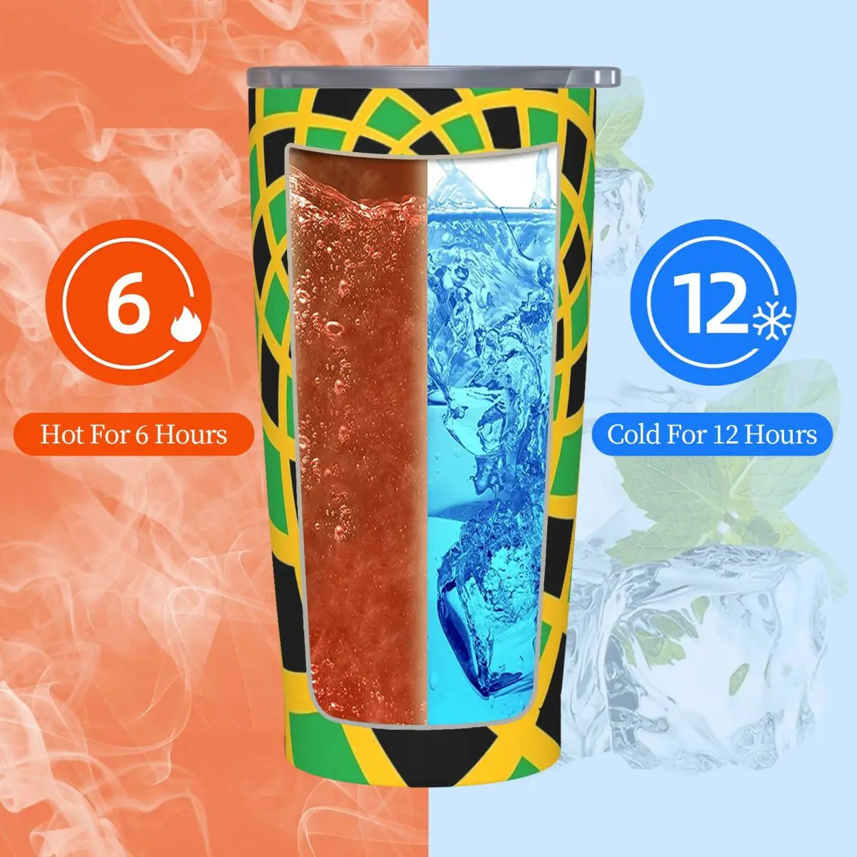 Stainless Steel Tumbler Abstract Jamaican Flag Car Mugs With Straws Beach Hot Drinks Water Bottle Insulated 20oz Coffee Mug