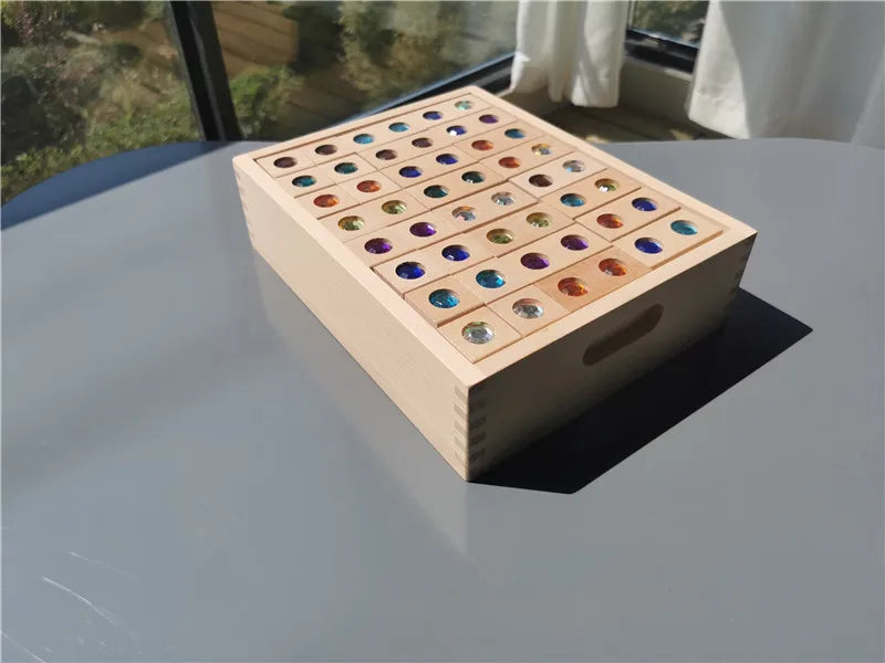 Kids Acrylic Sparkling Stones Wooden Gemstone Street Blocks Wood Montessori Toy Rainbow Crystal Diamond Bricks Building Play