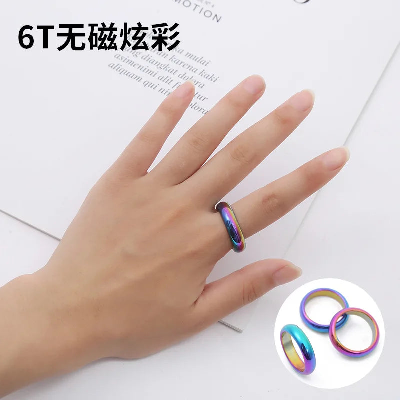 Natural Stone Hematite Ring 4T6T10T Flat Arc Black Gallstone Couple Non-magnetic Ring Health Care Radiation Protection Ring Gift