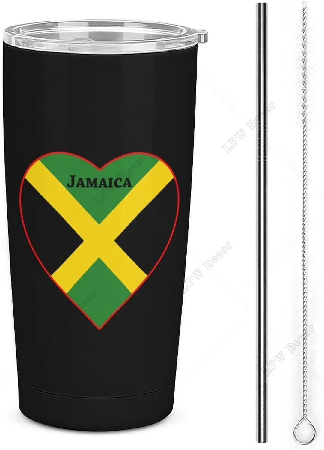 Jamaican Flag Stainless Steel Tumbler Travel Cup 20 Oz Insulated Coffee Mug with Splash Proof  Cleaning Brush for Home Outdoor