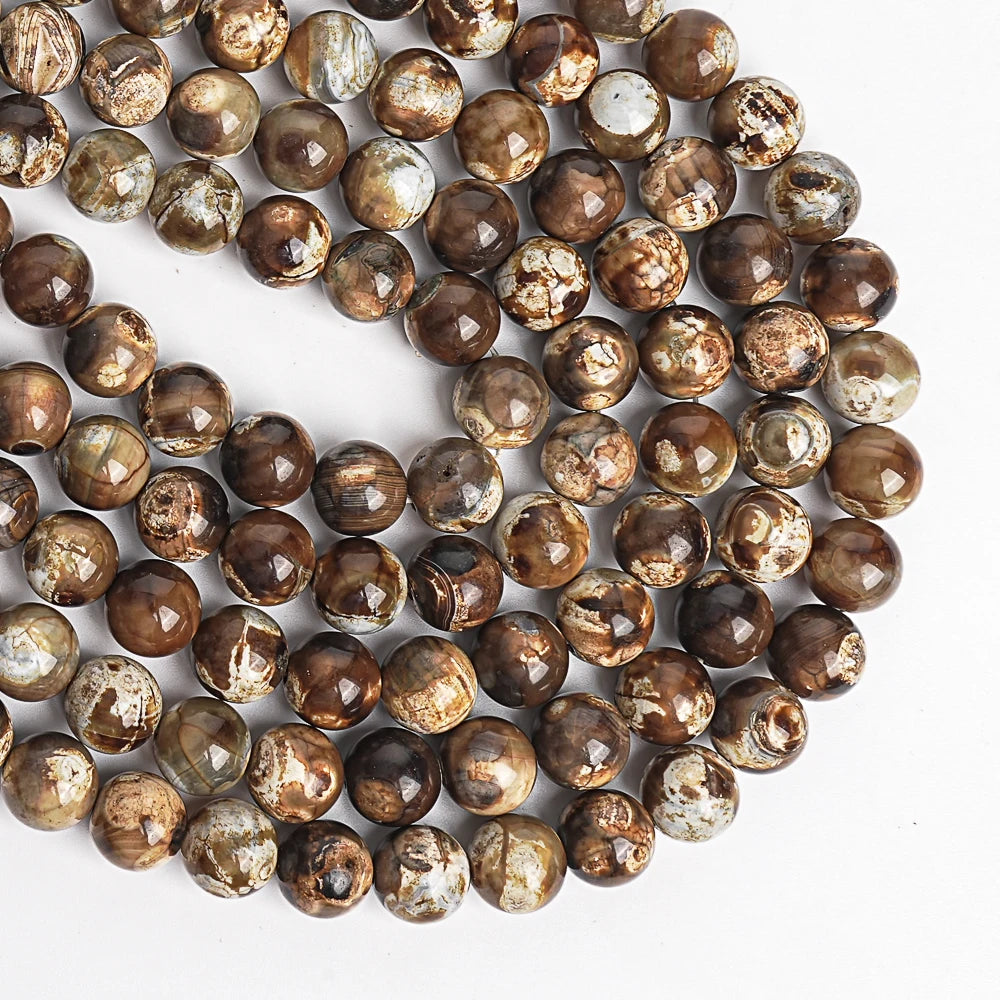 Natural Crazy Lace Agate Beads Strands Coffee Brown Round Stone Beads For Jewelry Making Diy Necklace Bracelet 15''