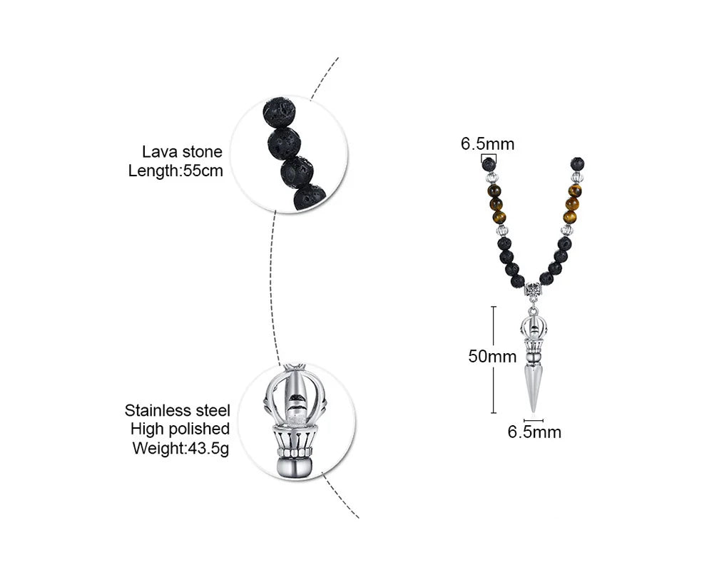 TIBETAN BUDDHIST PHURBA KILAYA THE MAGIC DAGGER WITHTIGER’S EYE LAVA STONE NECKLACE FOR MEN JEWELRY