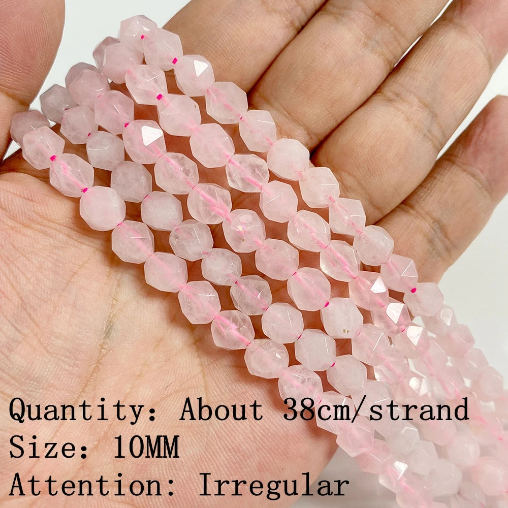 Natural Rose Pink Quartz Crystal Stone Beads Round Loose Spacer Beads Charm for Jewelry Making Diy Bracelet Accessories Diy