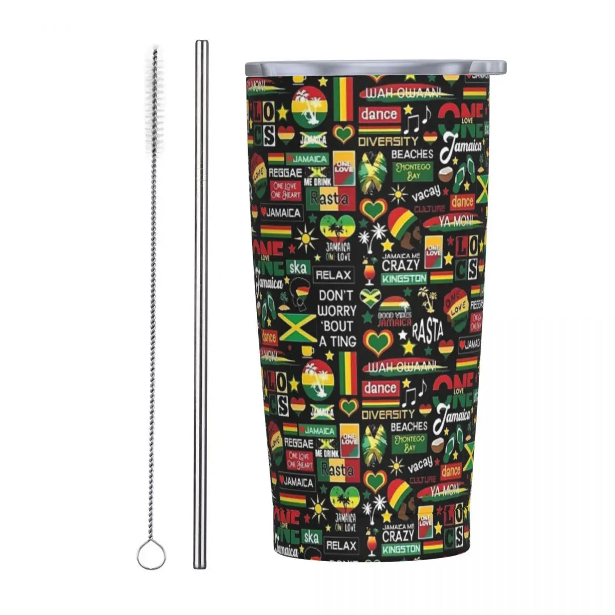 Stainless Steel Tumbler Abstract Jamaican Flag Car Mugs With Straws Beach Hot Drinks Water Bottle Insulated 20oz Coffee Mug