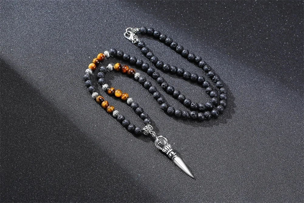 TIBETAN BUDDHIST PHURBA KILAYA THE MAGIC DAGGER WITHTIGER’S EYE LAVA STONE NECKLACE FOR MEN JEWELRY