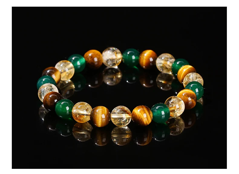 JD Natural Yellow Tiger Eye Stone Green Agate Citrine Mixed Wealth Lucky Bracelet Women Men Energy Bead Handmade Jewelry Gift