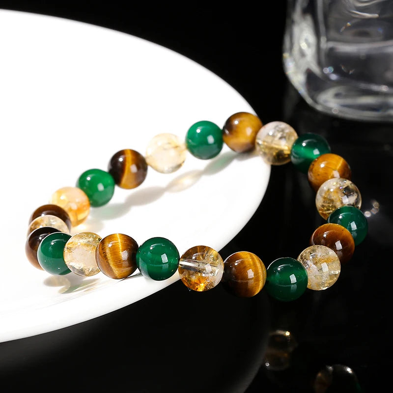 JD Natural Yellow Tiger Eye Stone Green Agate Citrine Mixed Wealth Lucky Bracelet Women Men Energy Bead Handmade Jewelry Gift