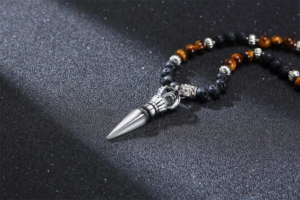 TIBETAN BUDDHIST PHURBA KILAYA THE MAGIC DAGGER WITHTIGER’S EYE LAVA STONE NECKLACE FOR MEN JEWELRY