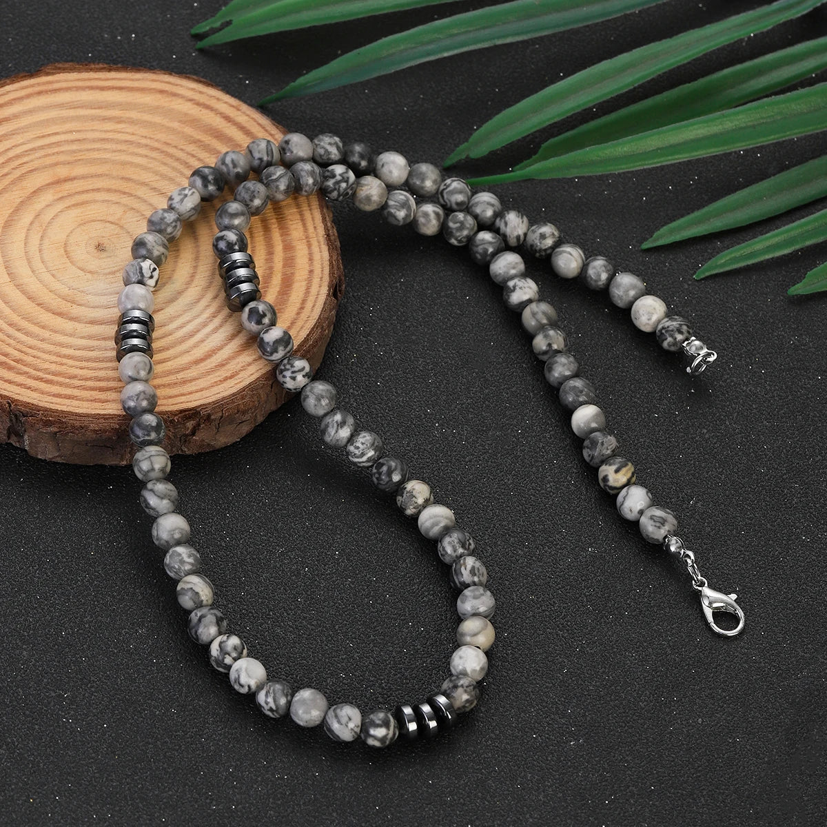 Natural Frosted Stone Beaded Necklace Men Jewelry Simple Handmade Hematite Necklace Gift for Boyfriend Black Chokers