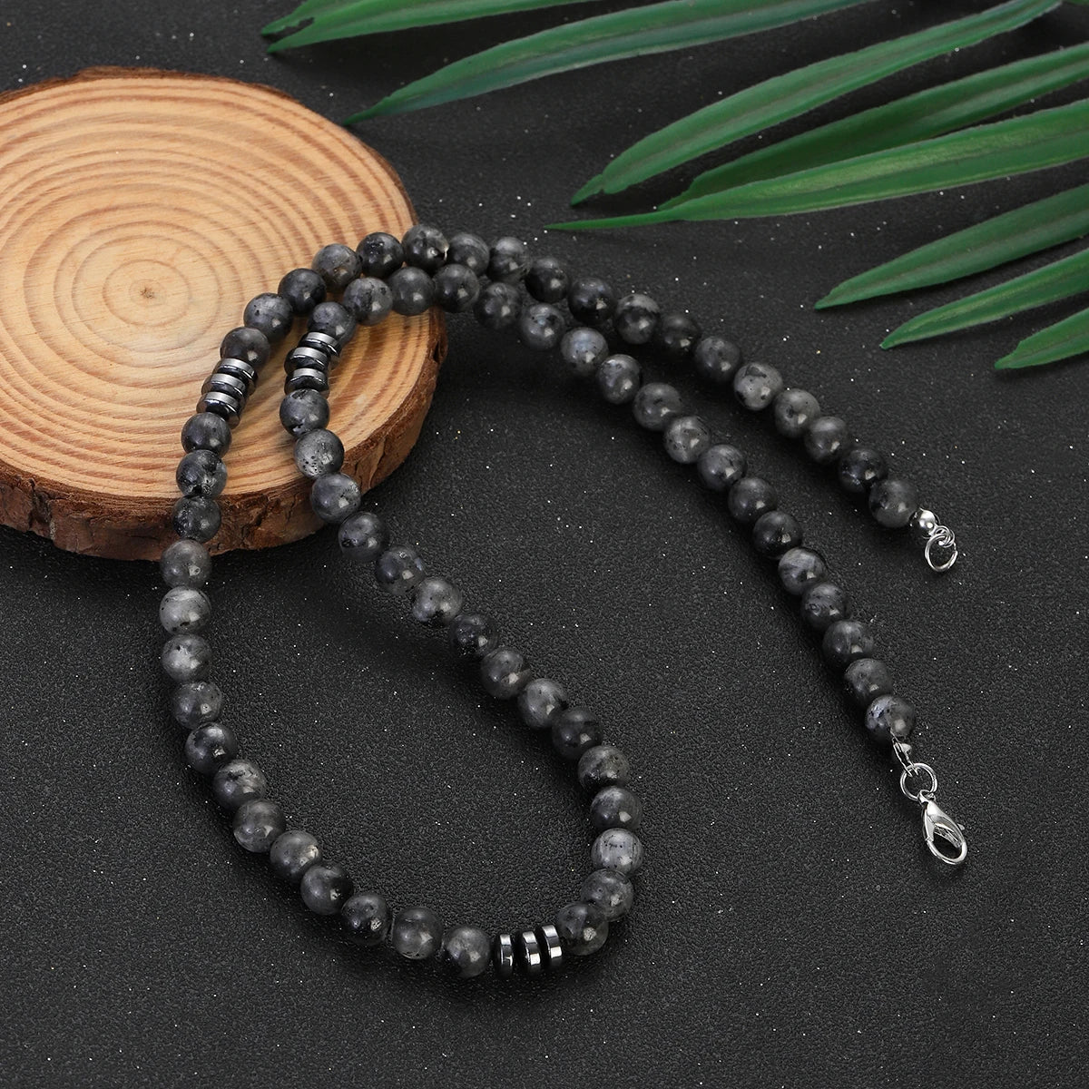 Natural Frosted Stone Beaded Necklace Men Jewelry Simple Handmade Hematite Necklace Gift for Boyfriend Black Chokers