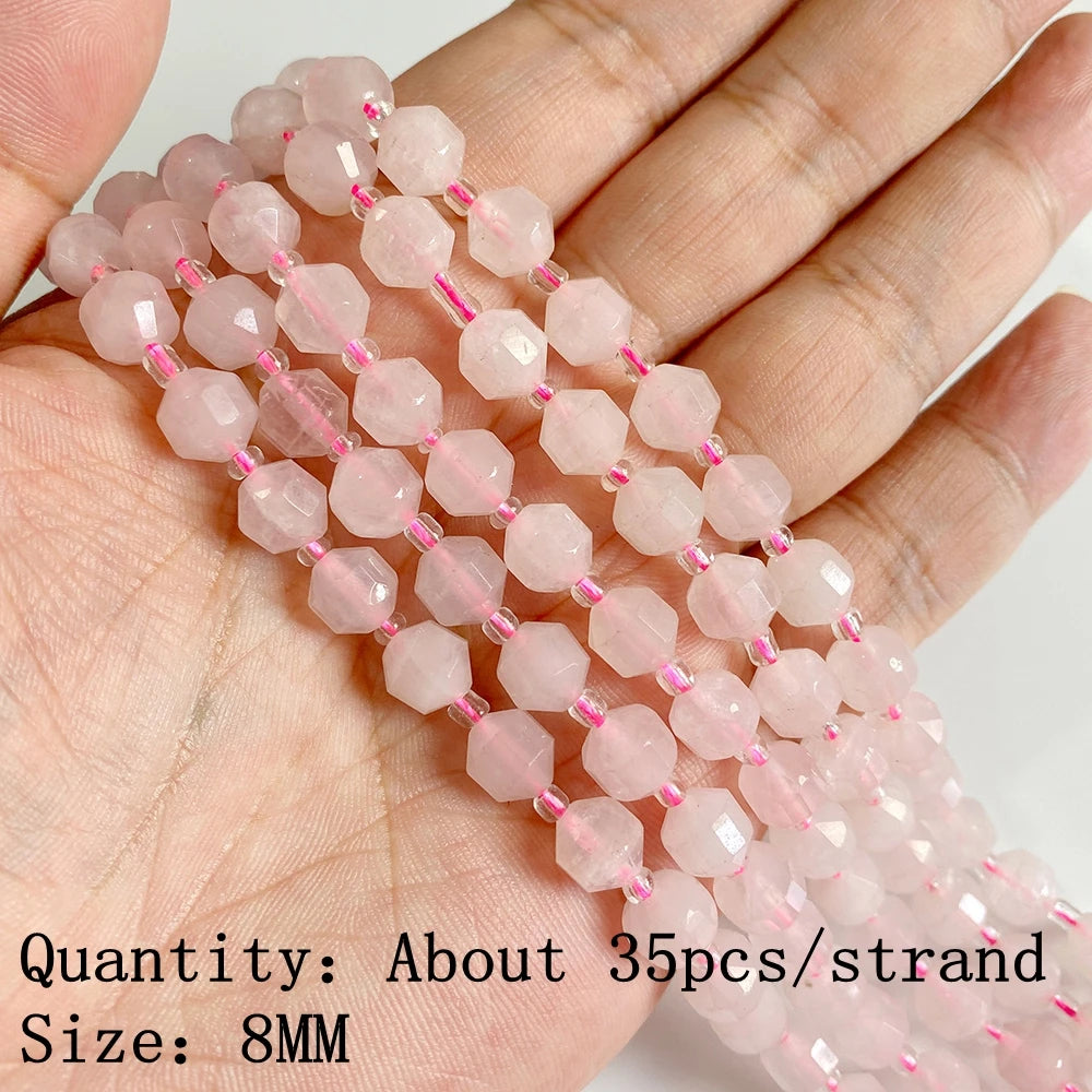 Natural Rose Pink Quartz Crystal Stone Beads Round Loose Spacer Beads Charm for Jewelry Making Diy Bracelet Accessories Diy