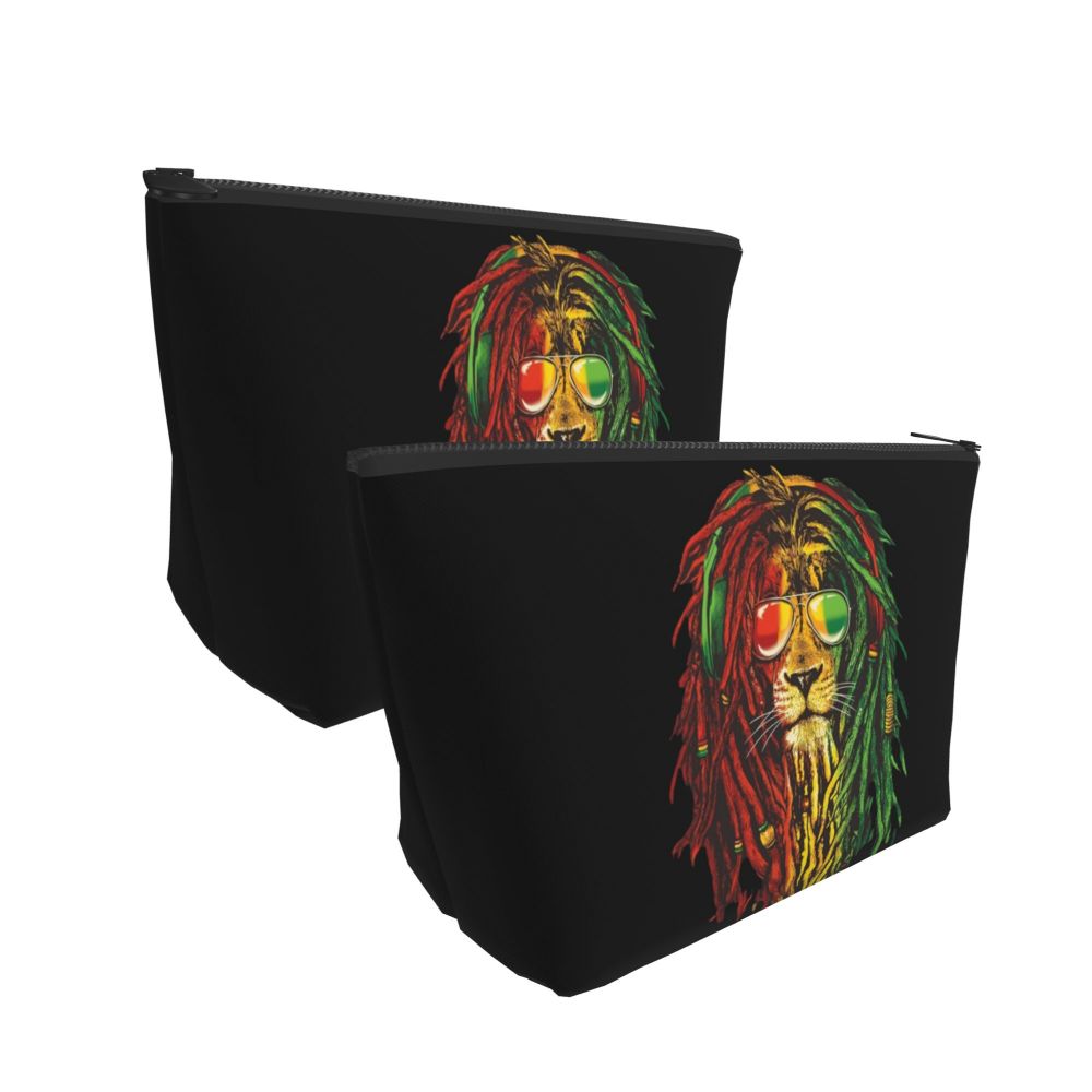 Rasta Reggae Lion Sunglass Makeup Bag Travel Cosmetic Organizer Jamaican Jamaica Pride Rastafarian Lover Storage Toiletry Bags