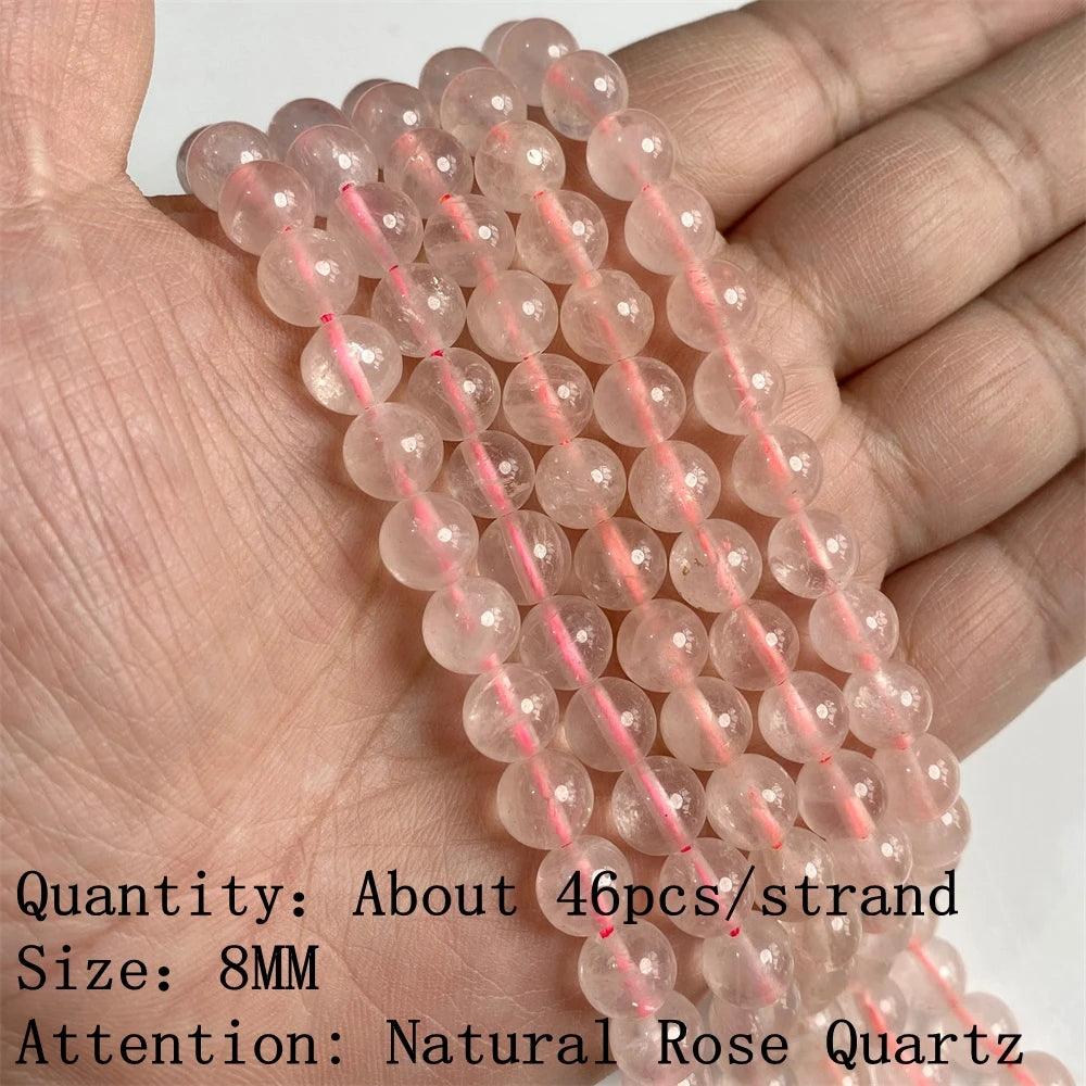 Natural Rose Pink Quartz Crystal Stone Beads Round Loose Spacer Beads Charm for Jewelry Making Diy Bracelet Accessories Diy