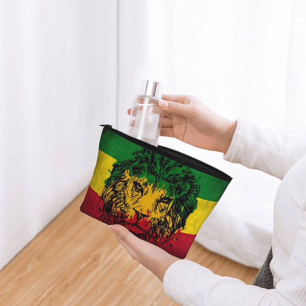 Rasta Reggae Lion Sunglass Makeup Bag Travel Cosmetic Organizer Jamaican Jamaica Pride Rastafarian Lover Storage Toiletry Bags