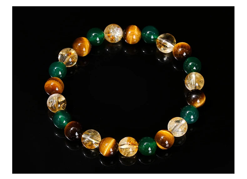 JD Natural Yellow Tiger Eye Stone Green Agate Citrine Mixed Wealth Lucky Bracelet Women Men Energy Bead Handmade Jewelry Gift