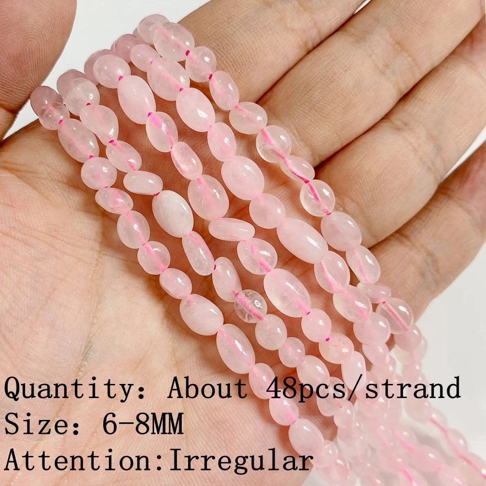 Natural Rose Pink Quartz Crystal Stone Beads Round Loose Spacer Beads Charm for Jewelry Making Diy Bracelet Accessories Diy