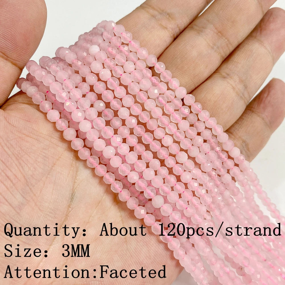 Natural Rose Pink Quartz Crystal Stone Beads Round Loose Spacer Beads Charm for Jewelry Making Diy Bracelet Accessories Diy