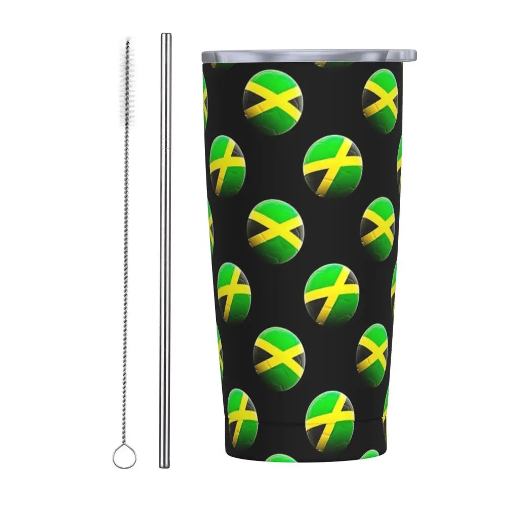 Stainless Steel Tumbler Abstract Jamaican Flag Car Mugs With Straws Beach Hot Drinks Water Bottle Insulated 20oz Coffee Mug